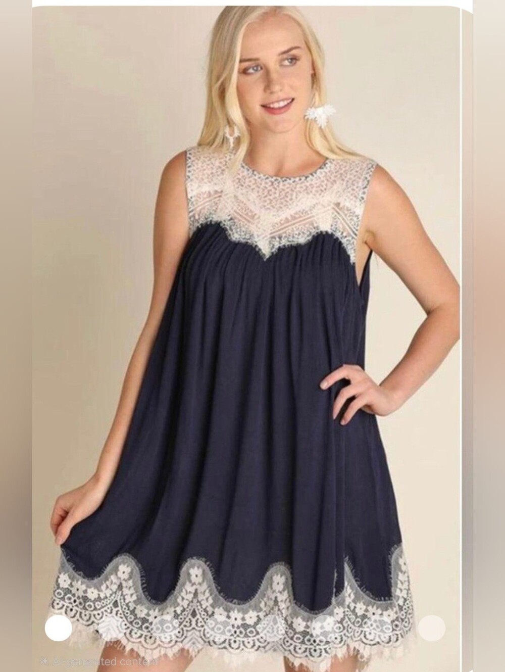 Umgee Sleeveless Lace Baby Doll Tunic Dress Size Xl